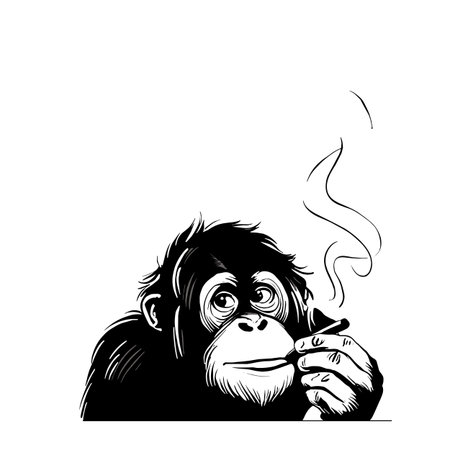 Bornean Orangutan simple black and white line art vector logo. Bornean Orangutan