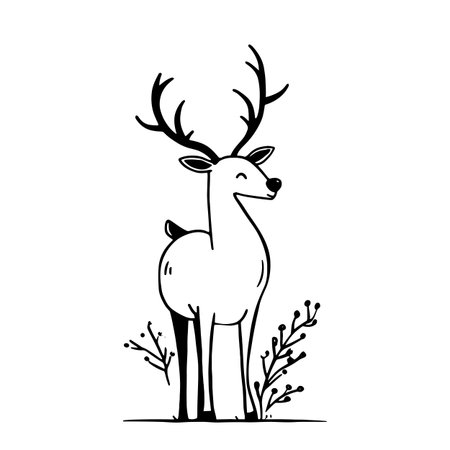 Deer simple black and white line art vector logo. Deerのイラスト素材