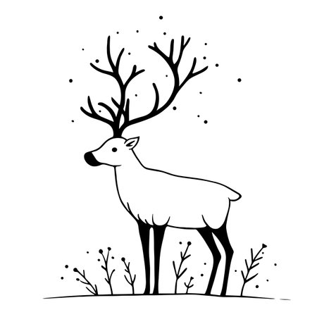 Reindeer simple black and white line art vector logo. Reindeerのイラスト素材