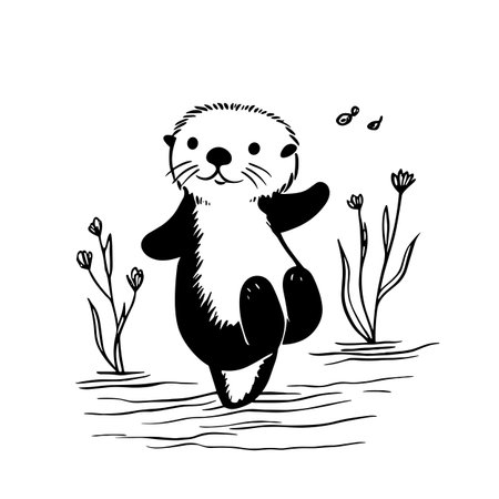 Sea Otter simple black and white line art vector logo. Sea Otterのイラスト素材