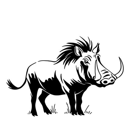 Warthog simple black and white line art vector logo. Warthogのイラスト素材