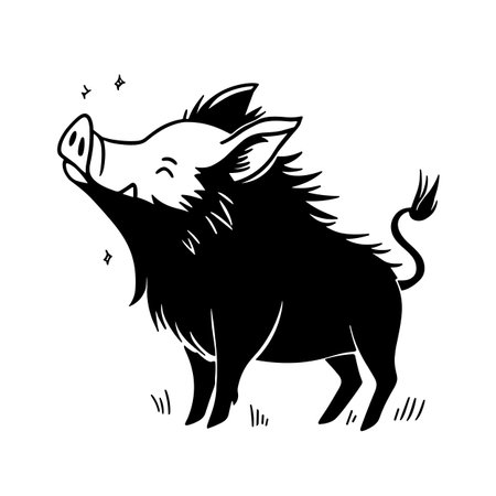Wild Boar simple black and white line art vector logo. Wild Boarのイラスト素材