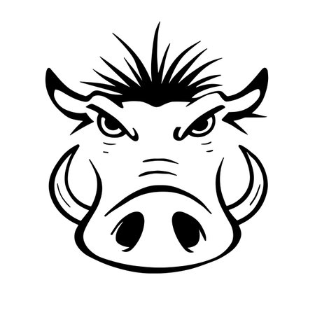 Warthog simple black and white line art vector logo. Warthogのイラスト素材