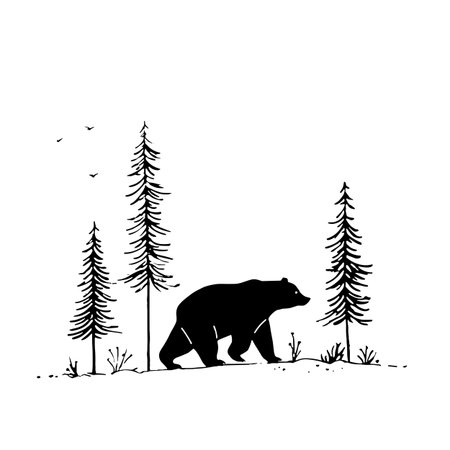 Grizzly Bear simple black and white line art vector logo. Grizzly Bearのイラスト素材