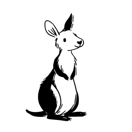 Wallaby simple black and white line art vector logo. Wallabyのイラスト素材