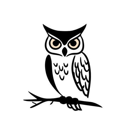 Great Horned Owl simple black and white line art vector logo. Great Horned Owlのイラスト素材