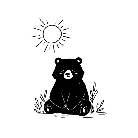 Sun Bear simple black and white line art vector logo. Sun Bearのイラスト素材