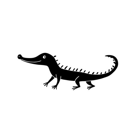 Crocodile simple black and white line art vector logo. Crocodileのイラスト素材
