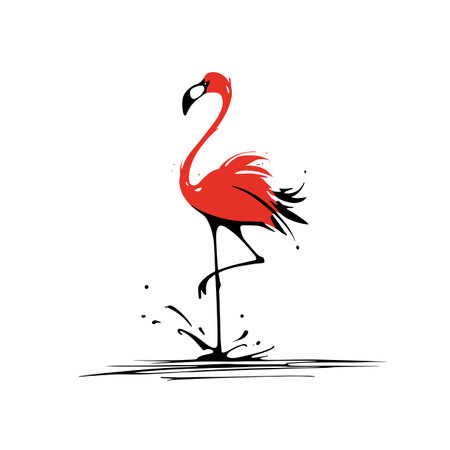 Flamingo simple black and white line art vector logo. Flamingoのイラスト素材
