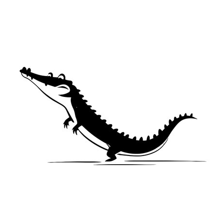 Crocodile simple black and white line art vector logo. Crocodileのイラスト素材