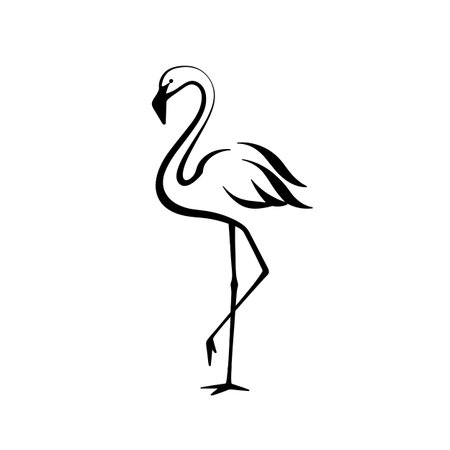 Flamingo simple black and white line art vector logo. Flamingoのイラスト素材