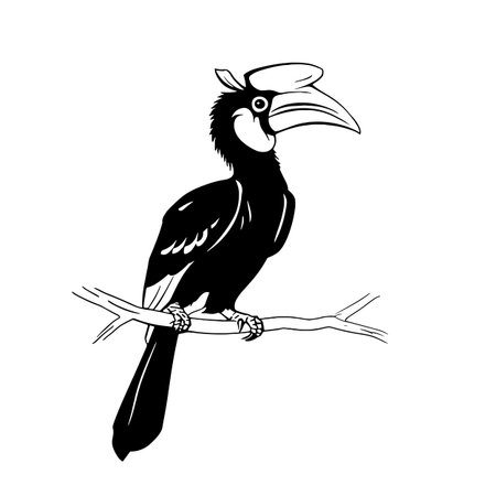 Hornbill simple black and white line art vector logo. Hornbillのイラスト素材