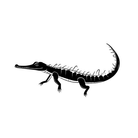 Gharial simple black and white line art vector logo. Gharialのイラスト素材