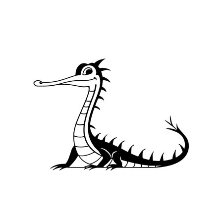 Gharial simple black and white line art vector logo. Gharialのイラスト素材