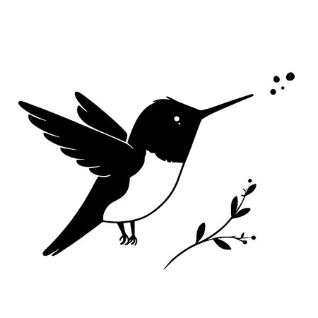 Hummingbird simple black and white line art vector logo. Hummingbirdのイラスト素材