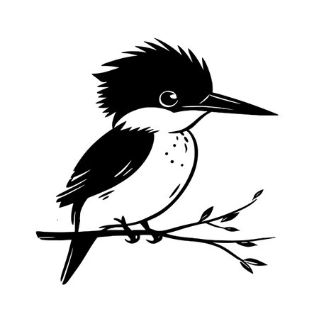Kingfisher simple black and white line art vector logo. Kingfisherのイラスト素材