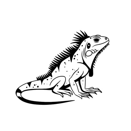 Iguana simple black and white line art vector logo. Iguanaのイラスト素材