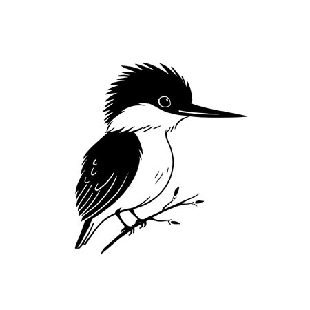 Kingfisher simple black and white line art vector logo. Kingfisherのイラスト素材