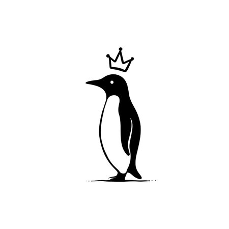 King Penguin simple black and white line art vector logo. King Penguinのイラスト素材
