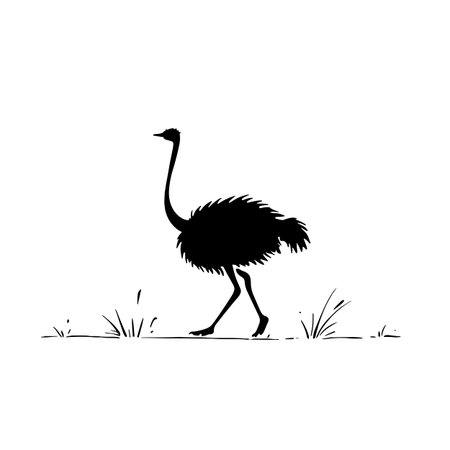 Ostrich simple black and white line art vector logo. Ostrichのイラスト素材