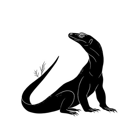 Komodo Dragon simple black and white line art vector logo. Komodo Dragonのイラスト素材