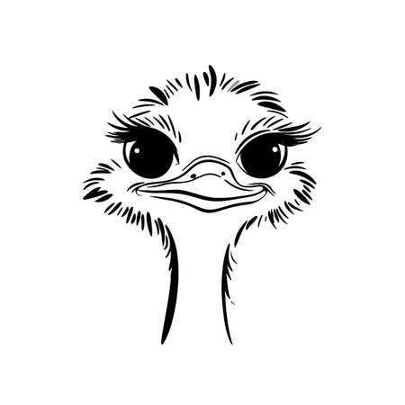 Ostrich simple black and white line art vector logo. Ostrichのイラスト素材