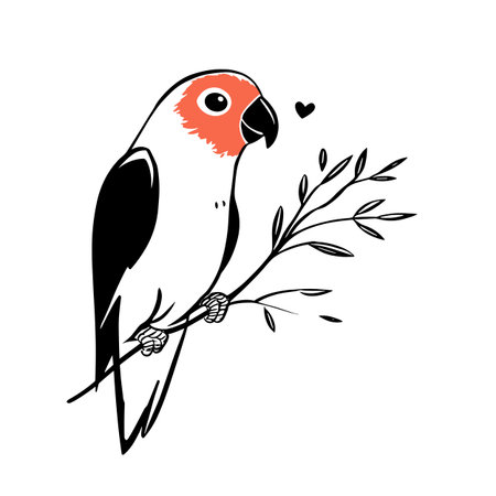 Lovebird simple black and white line art vector logo. Lovebirdのイラスト素材