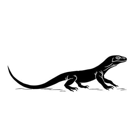 Komodo Dragon simple black and white line art vector logo. Komodo Dragonのイラスト素材