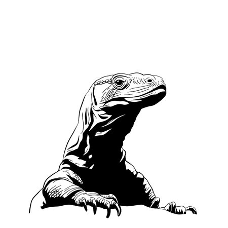 Komodo Dragon simple black and white line art vector logo. Komodo Dragonのイラスト素材