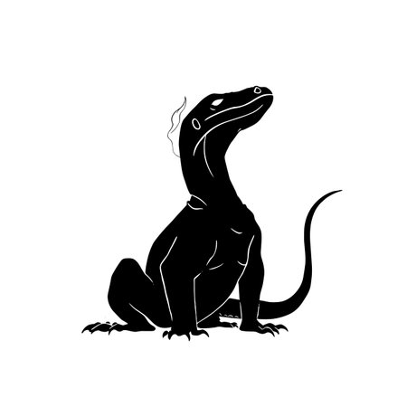 Komodo Dragon simple black and white line art vector logo. Komodo Dragonのイラスト素材