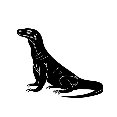 Komodo Dragon simple black and white line art vector logo. Komodo Dragonのイラスト素材
