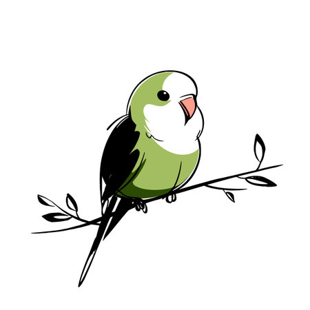 Parakeet simple black and white line art vector logo. Parakeet