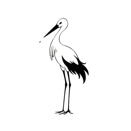 Stork simple black and white line art vector logo. Storkのイラスト素材