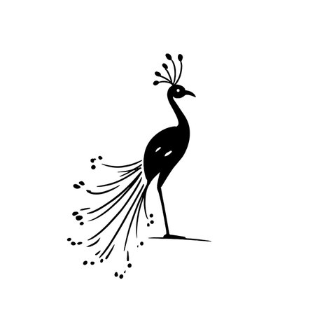 Peacock simple black and white line art vector logo. Peacockのイラスト素材