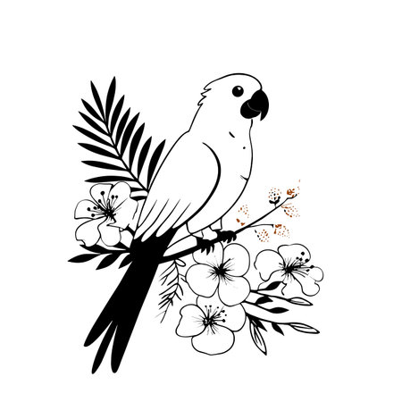 Macaw simple black and white line art vector logo. Macawのイラスト素材