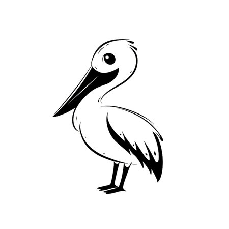 Pelican simple black and white line art vector logo. Pelicanのイラスト素材