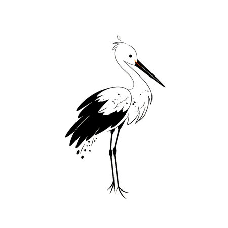 Stork simple black and white line art vector logo. Storkのイラスト素材