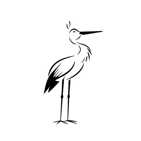 Stork simple black and white line art vector logo. Storkのイラスト素材