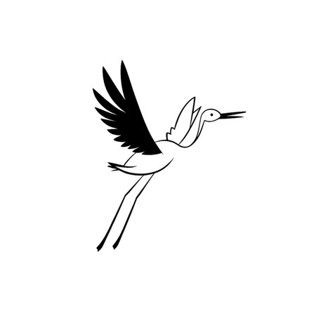 Stork simple black and white line art vector logo. Storkのイラスト素材