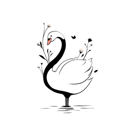 Swan simple black and white line art vector logo. Swanのイラスト素材