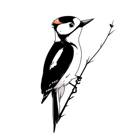 Woodpecker simple black and white line art vector logo. Woodpeckerのイラスト素材