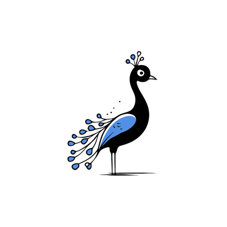 Peacock simple black and white line art vector logo. Peacockのイラスト素材