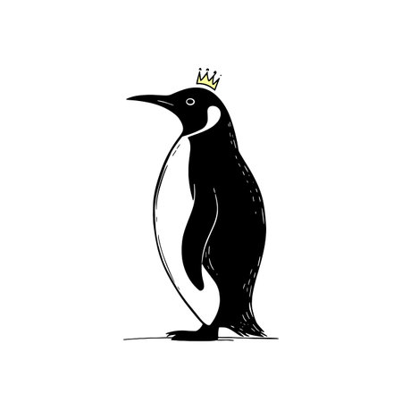 King Penguin simple black and white line art vector logo. King Penguinのイラスト素材