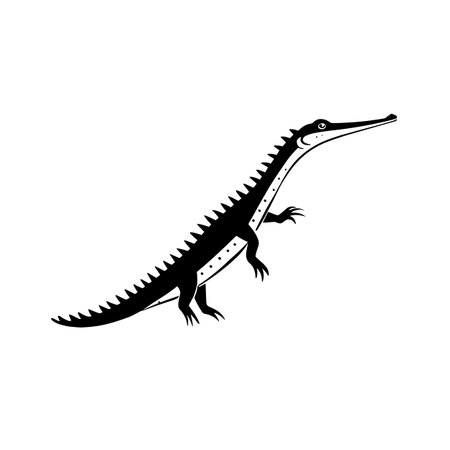 Gharial simple black and white line art vector logo. Gharialのイラスト素材