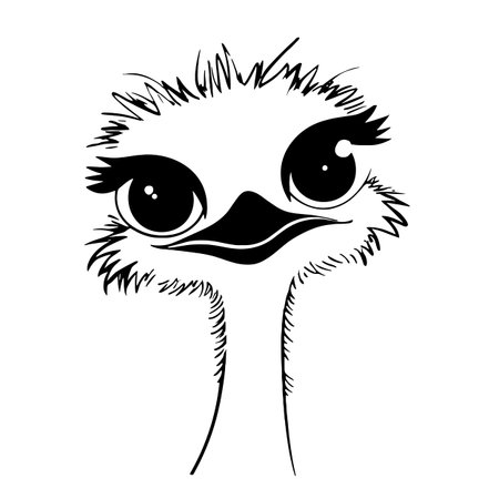 Ostrich simple black and white line art vector logo. Ostrichのイラスト素材