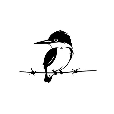 Kingfisher simple black and white line art vector logo. Kingfisherのイラスト素材