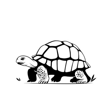 Aldabra Tortoise simple black and white line art vector logo. Aldabra Tortoiseのイラスト素材