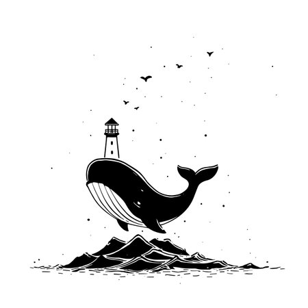 Blue Whale simple black and white line art vector logo. Blue Whaleのイラスト素材