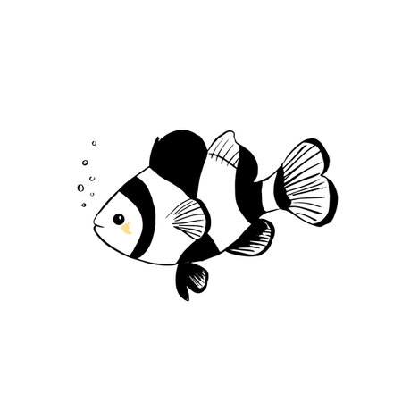 Clownfish simple black and white line art vector logo. Clownfishのイラスト素材