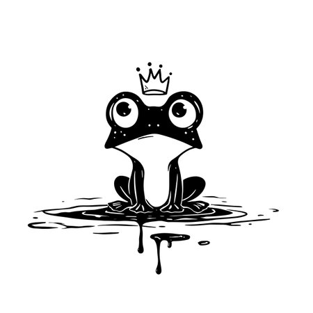 Bullfrog simple black and white line art vector logo. Bullfrogのイラスト素材